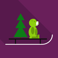 vector illustration of decorated Christmas tree on the sledging near bear