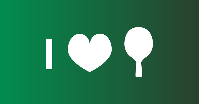 I love table tennis vector white silhouette icon on the green background