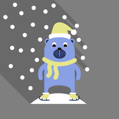 Christmas teddy bear with lollipop. Santa's hat. New Year's gift. Skying bear