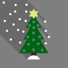 vector illustration of decorated Christmas tree with star