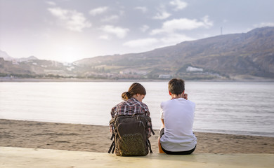 Fototapeta premium young people looking at a landscape