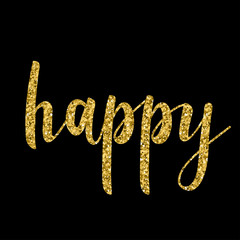 Handwritten yoga gold lettering isolated on black. Doodle handmade quote for design t shirt, birthday gift card, party invitation, workshop advertising poster, scrapbook, album etc. Gold texture.