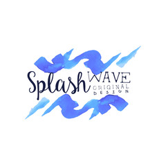 Splash wave logo, abstract water badge original design watercolor vector Illustration