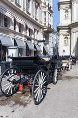 Fototapeta na wymiar beautiful horse-drawn carriages on the streets of Vienna as background