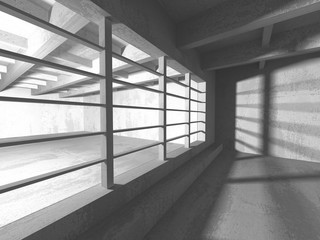 Dark basement empty room interior. Concrete walls