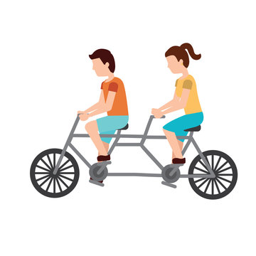man and woman riding tandem bike icon image vector illustration design 
