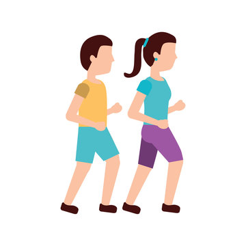 man and woman avatar running or jogging icon image vector illustration design 