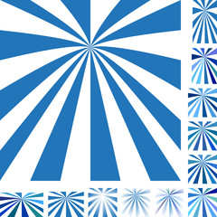 Blue and white vector ray burst design background set. Different color, gradient, screen, paper size versions.