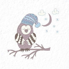 Funny owl . Nursery art. Minimalist scandinavian style.