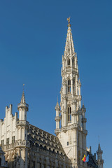 Detail of the city hall tower in Brussele, Belgium