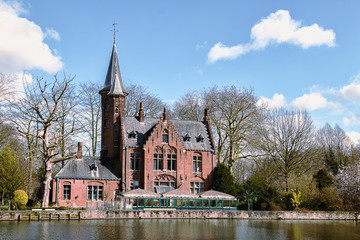 view of the beautiful old castle on the lake as the background