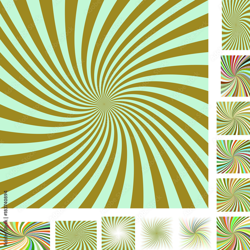Aufkleber retro vector spiral design background set. different color, gradient, screen, paper size versions.