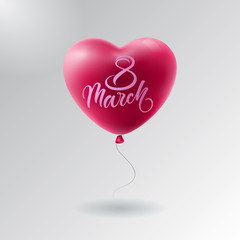 Fototapeta na wymiar 8 march greeting card with pink heart shape balloon. Vector illustration
