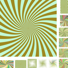 Retro vector spiral design background set. Different color, gradient, screen, paper size versions.