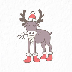 Funny elk. Nursery art. Minimalist scandinavian style.