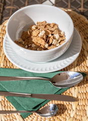 Oat flakes are a healthy breakfast for health. Closeup