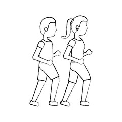 Fototapeta na wymiar couple walking sport leisure active vector illustration sketch