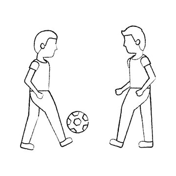 two man playing with ball football vector illustration sketch