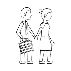 couple holding hands walk with briefcase vector illustration sketch