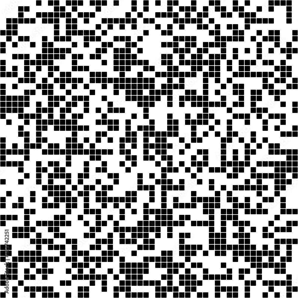 Poster abstract irregular square pixel background - vector graphic design from black rounded squares on whi