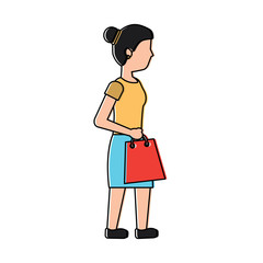 young woman walking with shopping bag vector illustration