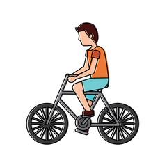 Fototapeta na wymiar character young man riding bicycle side view vector illustration