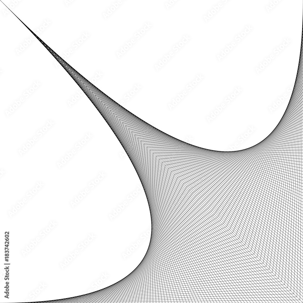 Poster geometrical curved abstract monochrome design from line grid pattern
