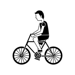 Fototapeta na wymiar character young man riding bicycle side view vector illustration black image