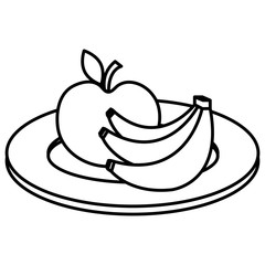 dish with apple and banana vector illustration design