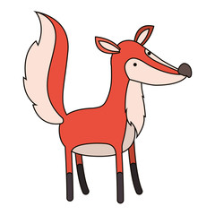 fox cartoon colorful silhouette in white background with thin contour vector illustration