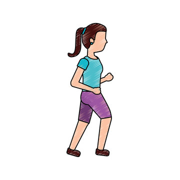 young sport woman walking activity vector illustration
