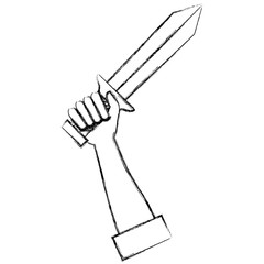 hand whit warrior sword vector illustration design