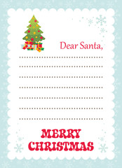 cartoon letter to santa with christmas fir tree and gifts