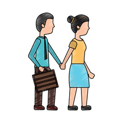 couple holding hands walk with briefcase vector illustration