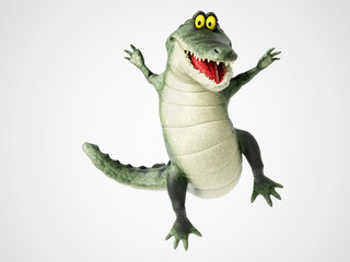 Naklejka premium Renderowania 3D krokodyla kreskówek skaczących z radości.