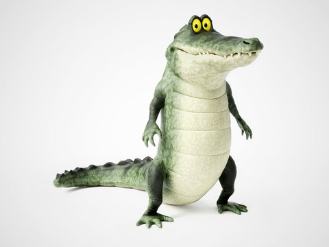 3D rendering of a cartoon crocodile standing.