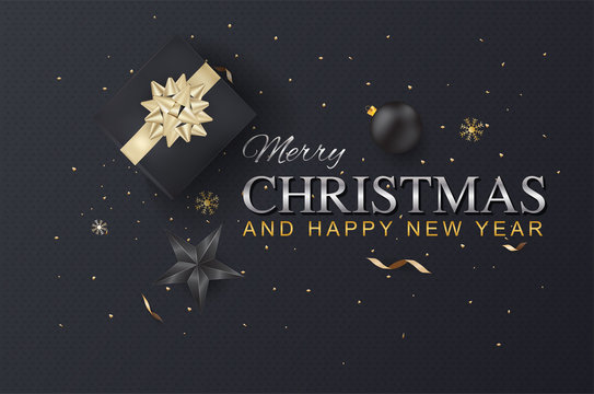 Merry Christmas and Happy New Year on Background Typography and Elements. greeting card or poster template flyer or invitation design