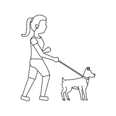 woman walking dog pet icon image vector illustration design 