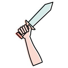 hand whit warrior sword vector illustration design