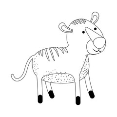 tiger cartoon in monochrome silhouette on white background vector illustration