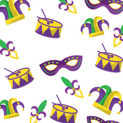 drum mask hat fleur de lis mardi gras carnival icon image vector illustration design 