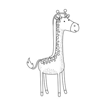 giraffe cartoon in monochrome silhouette on white background vector illustration