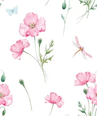 Papier peint Coquelicots Modèle vectoriel floral aquarelle