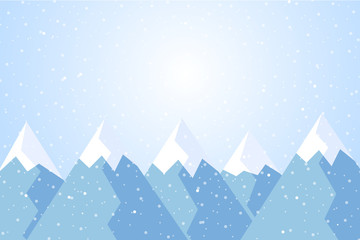Fototapeta na wymiar Vector illustration of winter mountain landscape with snow and blue sky, suitable as Christmas card