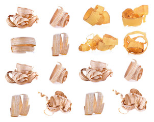 wood shavings set isolated on white background