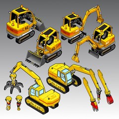 3d isometric construction machines set