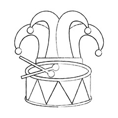 mardi gras hat jester drum music celebration vector illustration