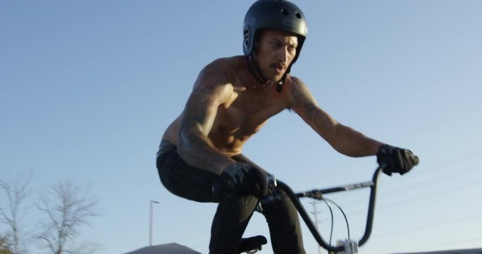 BMX rider does no hander trick - 120fps slow motion