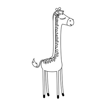 female giraffe cartoon with closed eyes expression in monochrome silhouette vector illustration