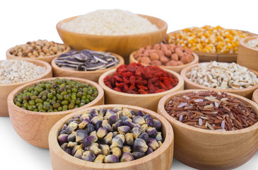 Whole grains on a white background